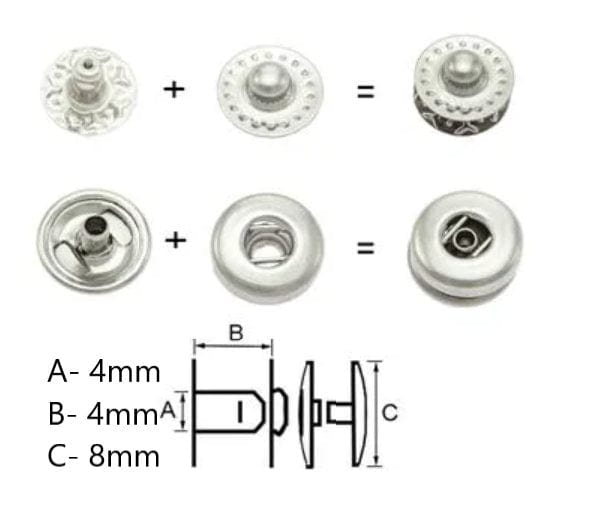 Snap Fasteners Press Studs Poppers Buttons Leather Black Nickel Antique 8mm